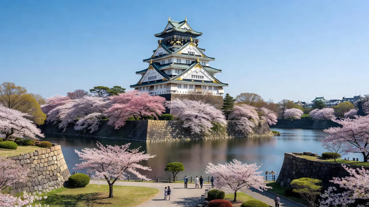 春の大阪城と満開の桜